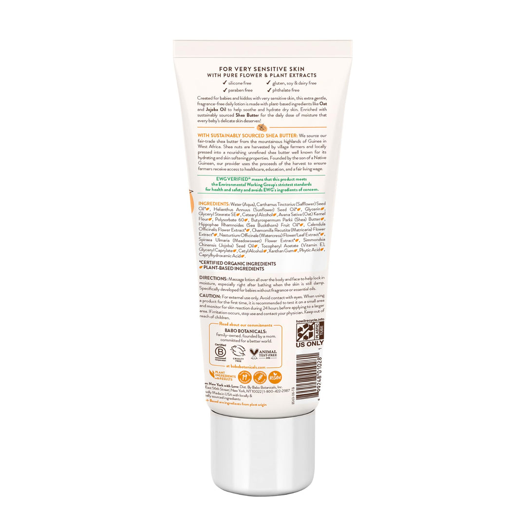 Babo Botanicals Sensitive Baby Daily Hydrating Baby Lotion, Fragrance-Free