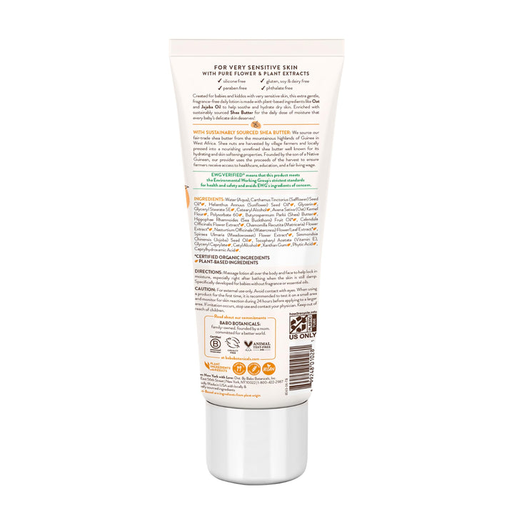 Babo Botanicals Sensitive Baby Daily Hydrating Baby Lotion, Fragrance-Free