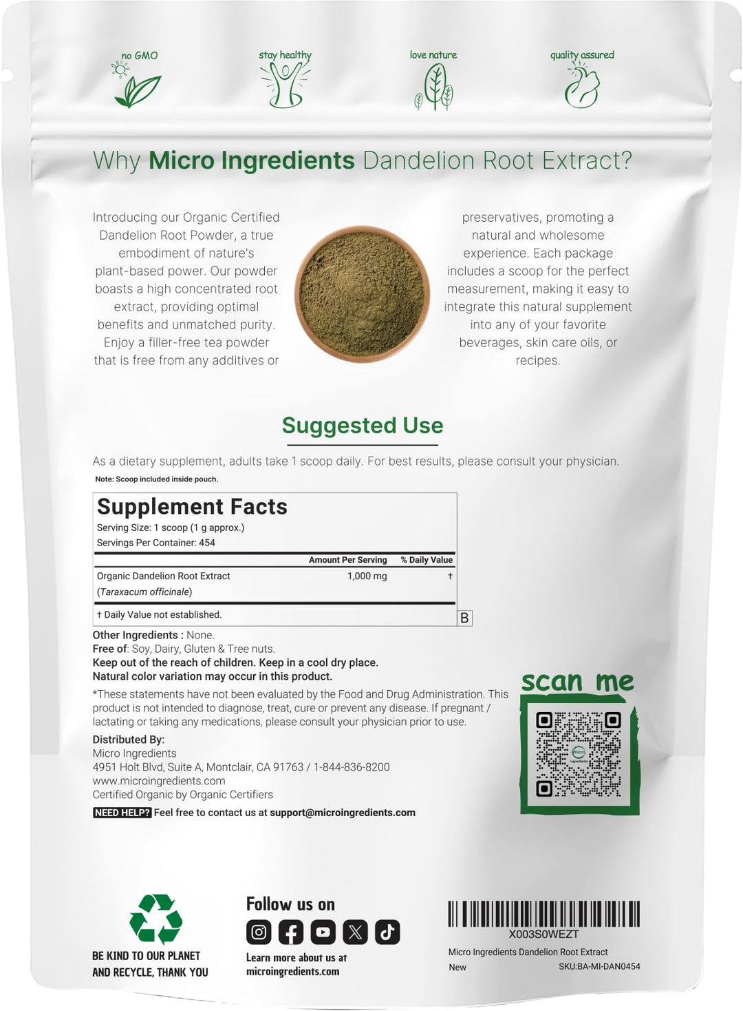 Micro Ingredients Dandelion Root Powder, 0.5 kg