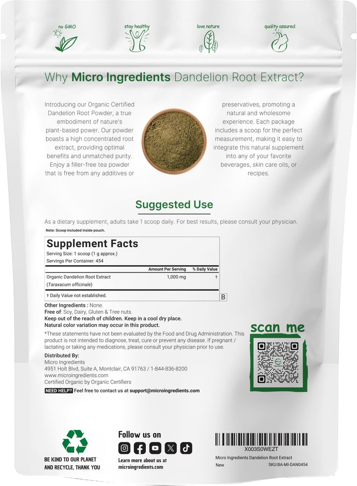 Micro Ingredients Dandelion Root Powder, 0.5 kg