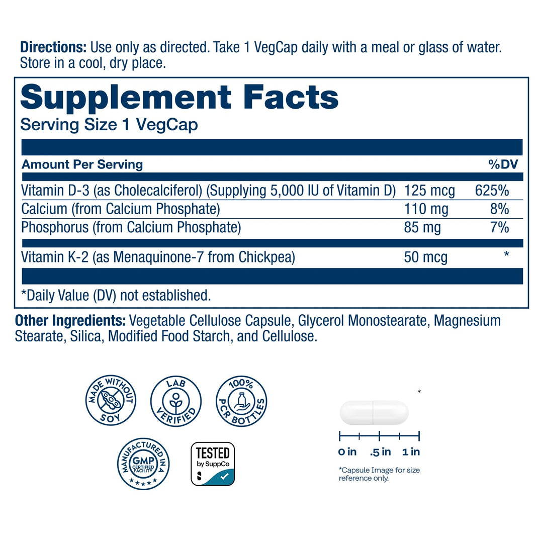 SOLARAY Vitamin D3 K2 Capsules, 60 Count