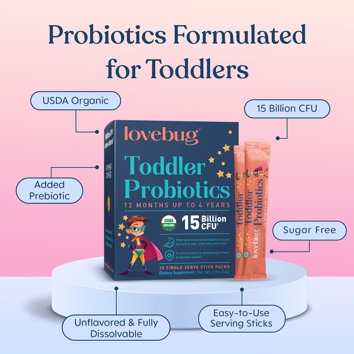 LoveBug Probiotics Constipation Relief Powder, Ages 12 Months to 4 Years, 60 Count
