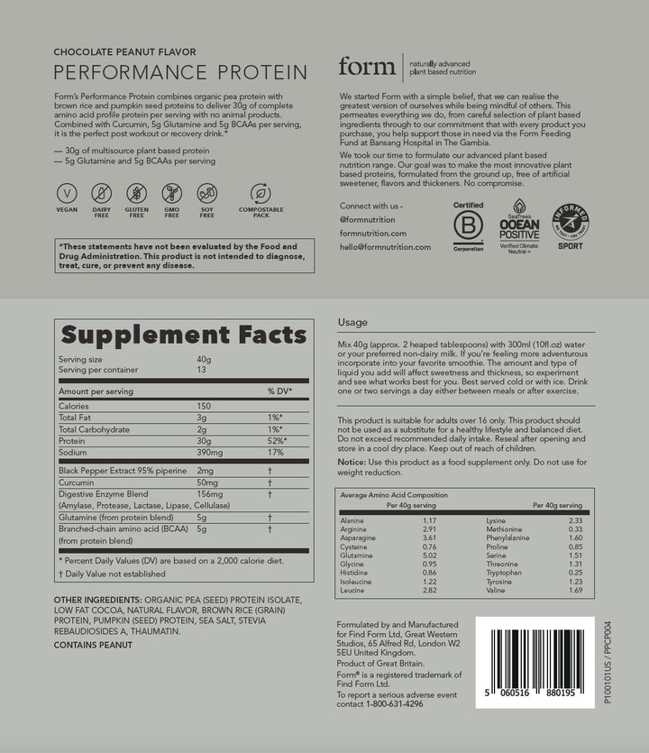 Form Performance Protein, Vegan Protein Powder, Chocolate Peanut