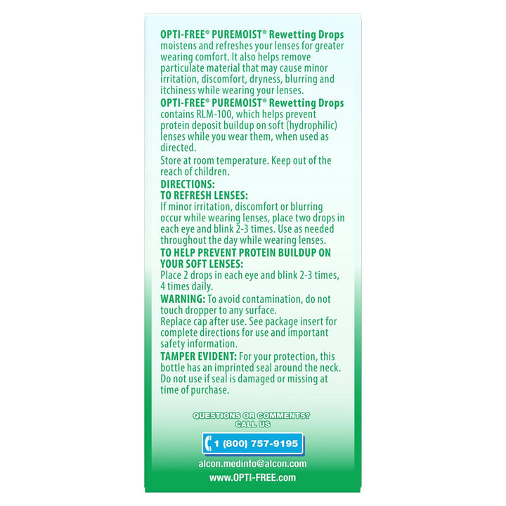 Opti-Free Puremoist Rewetting Drops, 12 ml