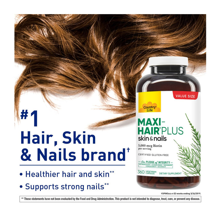 Country Life Maxi-Hair Plus, 5000 mcg, 360 Count