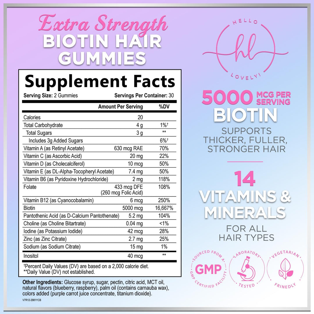 Hello Lovely! Hair Vitamin Gummy, Berry Flavor, 120 Count