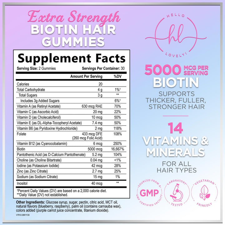 Hello Lovely! Hair Vitamin Gummy, Berry Flavor, 120 Count