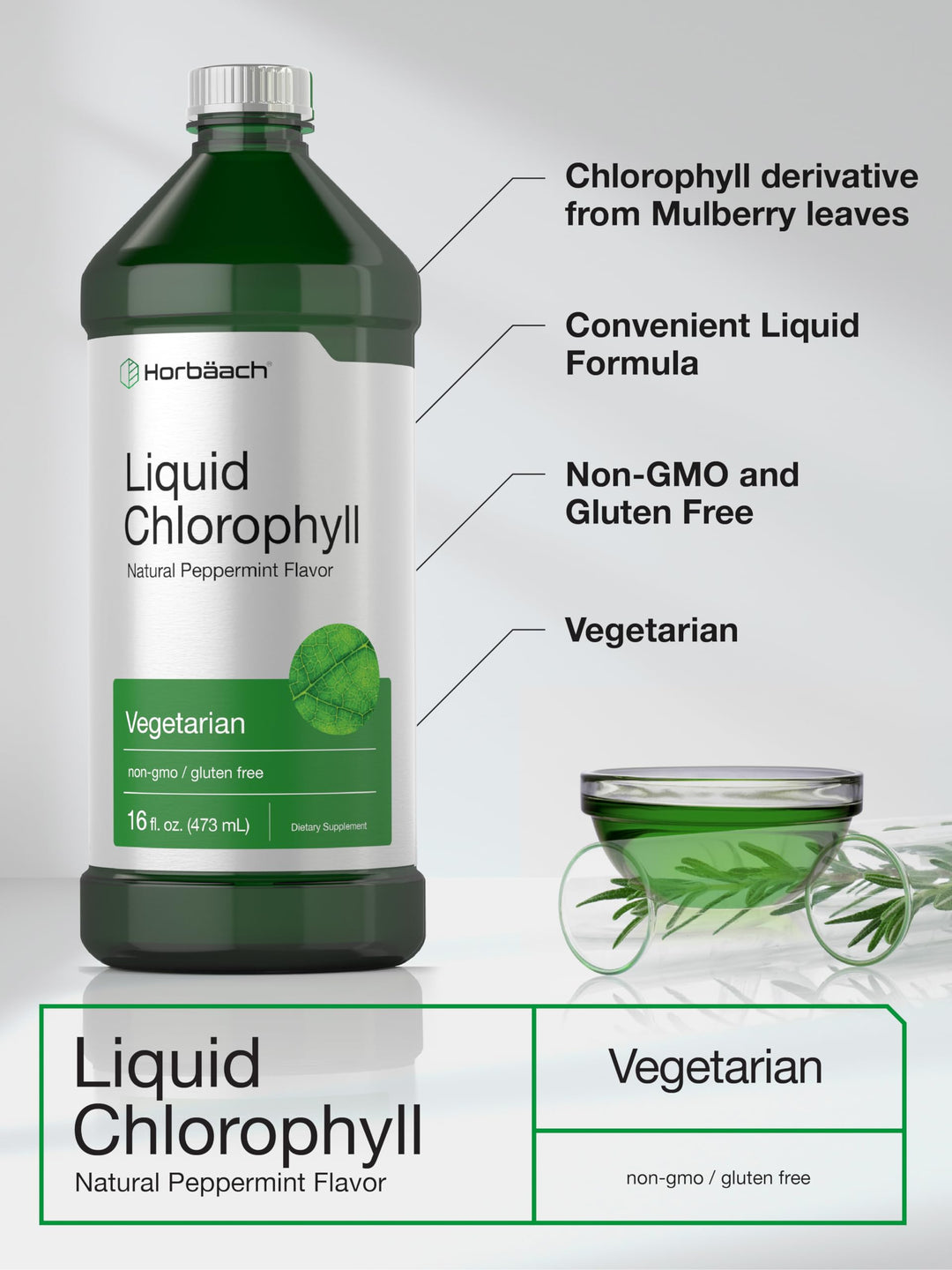 Horbäach Liquid Chlorophyll, Unflavored, 100 mg, 950 ml, Pack of 2
