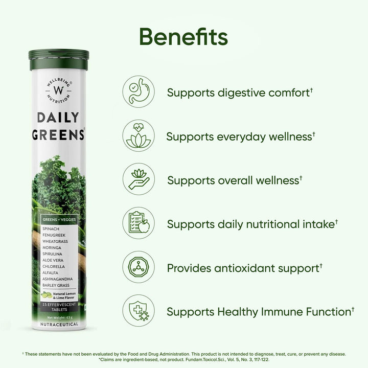 Wellbeing Nutrition Daily Greens Effervescent Tablets, 15 Count