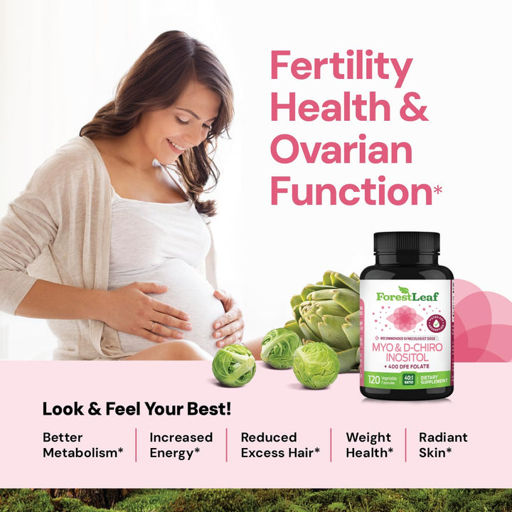 ForestLeaf Myo and D-Chiro Inositol Supplement Blend with Folate, 120 Count