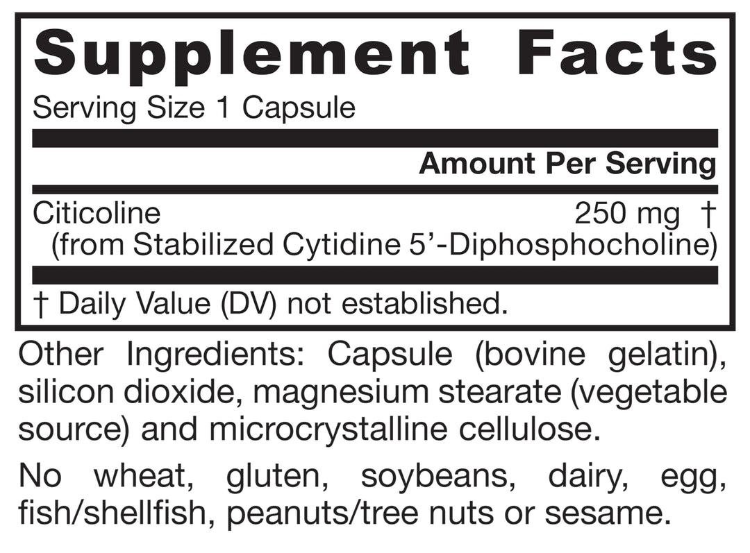 Jarrow Formulas Citicoline CDP, 250 mg, 60 Count