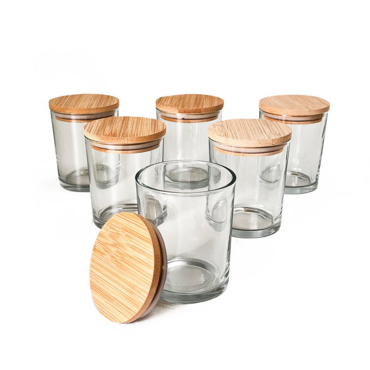 Direct Candle Supply Glass Tumbler with Wood Lid, Clear, 6 Count