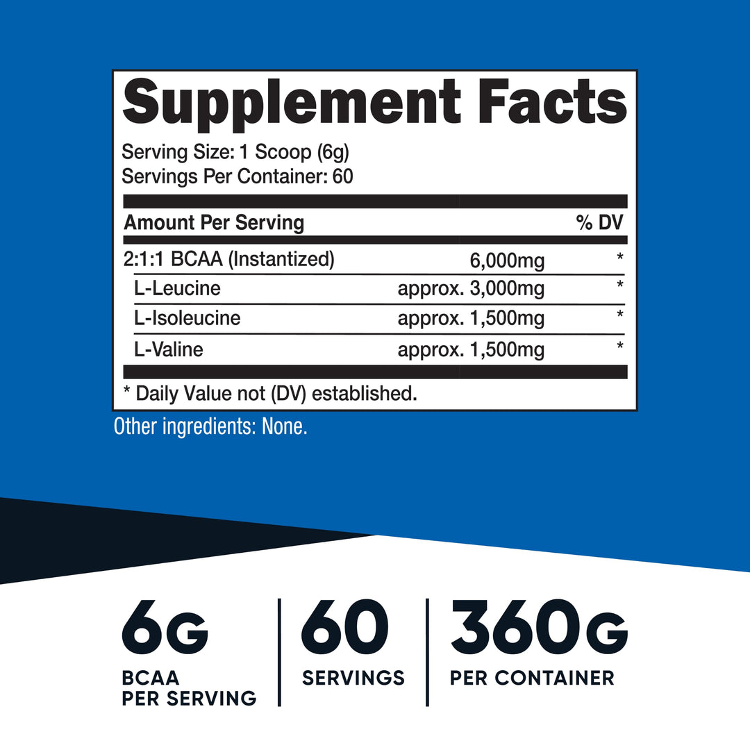 Nutricost BCAA Powder 2:1:1, Unflavored, 60 Servings