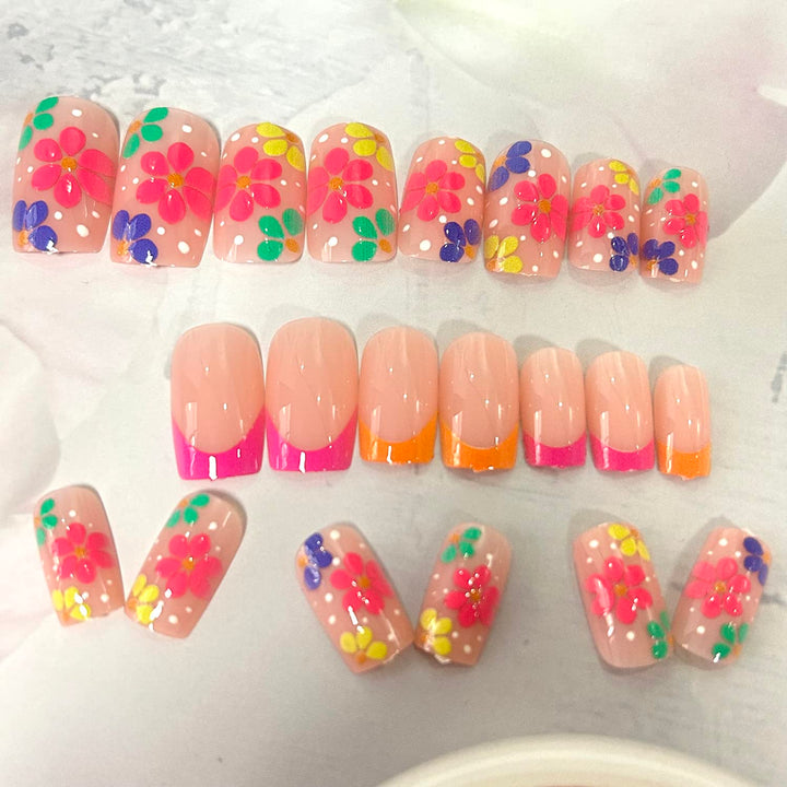 TBRZTR Press On Nails, Multiple Colour Flower Patterns, 24 Count