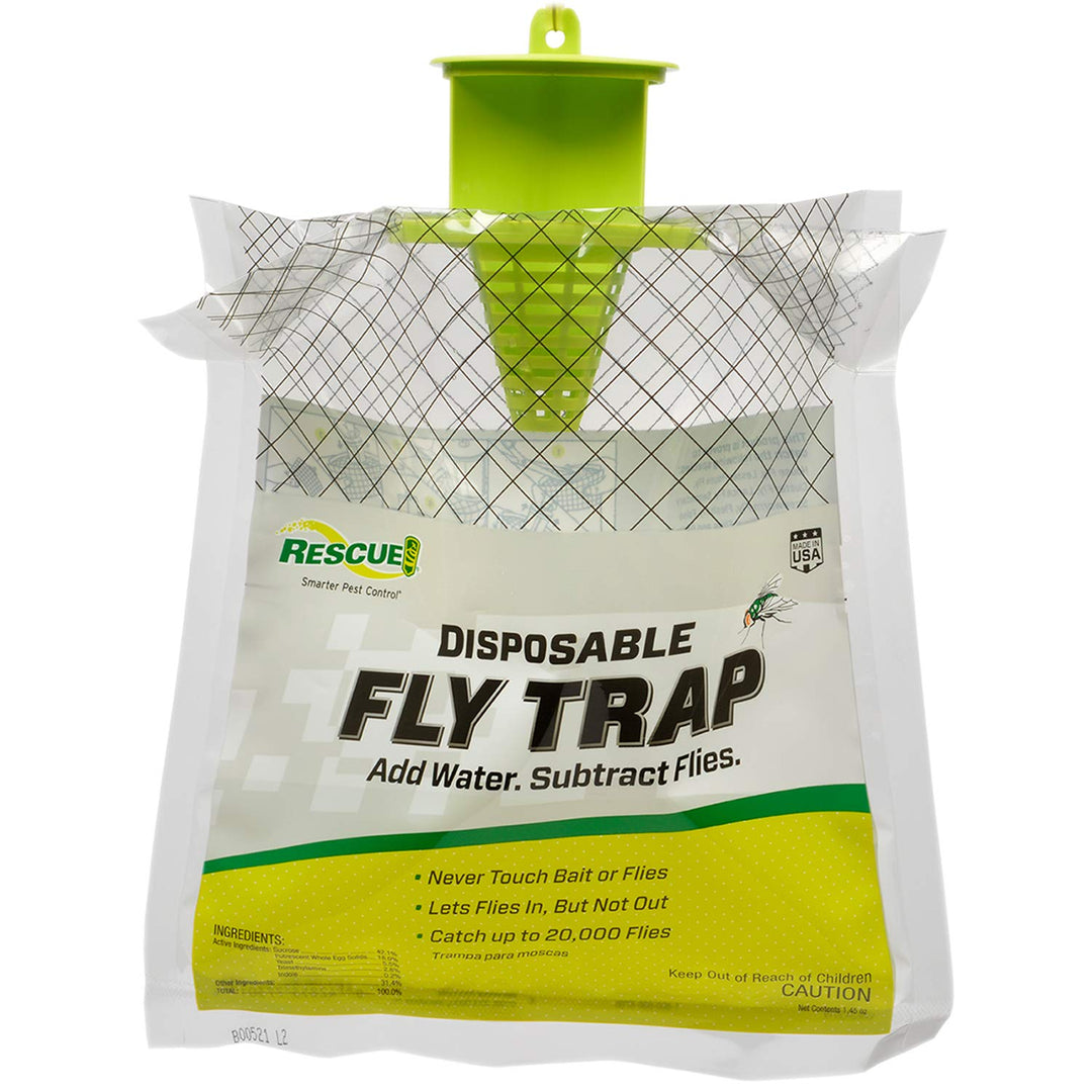 RESCUE! Outdoor Disposable Fly Trap, Hanging Fly Catcher with Attractant Bait