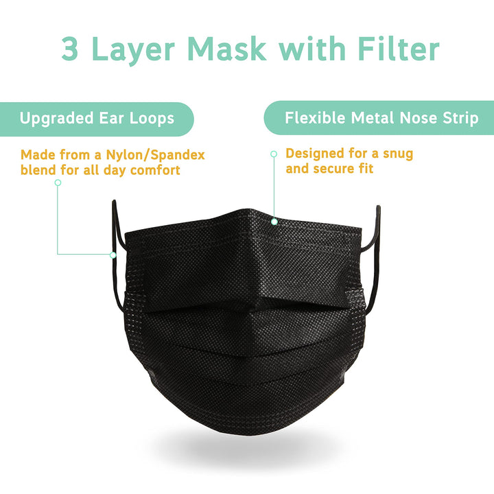 akgk Kids Disposable Face Mask, Black, 100 Count