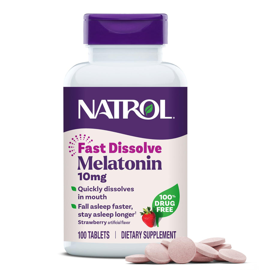 Natrol Melatonin Fast Dissolve Tablets, Strawberry Flavor, 10 mg, 100 Count