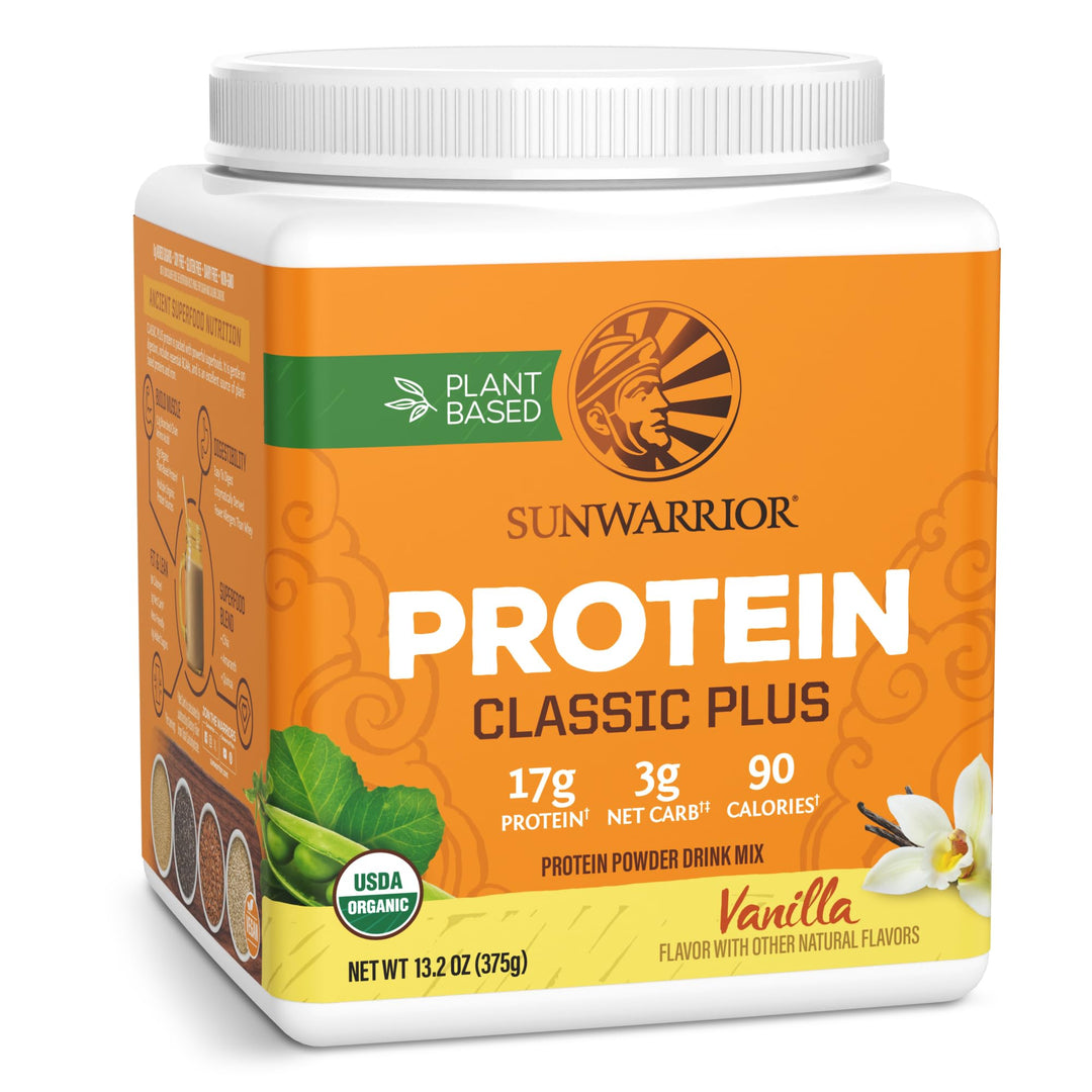 Sunwarrior Classic Plus Organic Vegan Protein Powder, Vanilla, 15 Servings