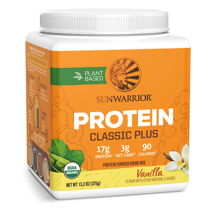 Sunwarrior Classic Plus Organic Vegan Protein Powder, Vanilla, 15 Servings