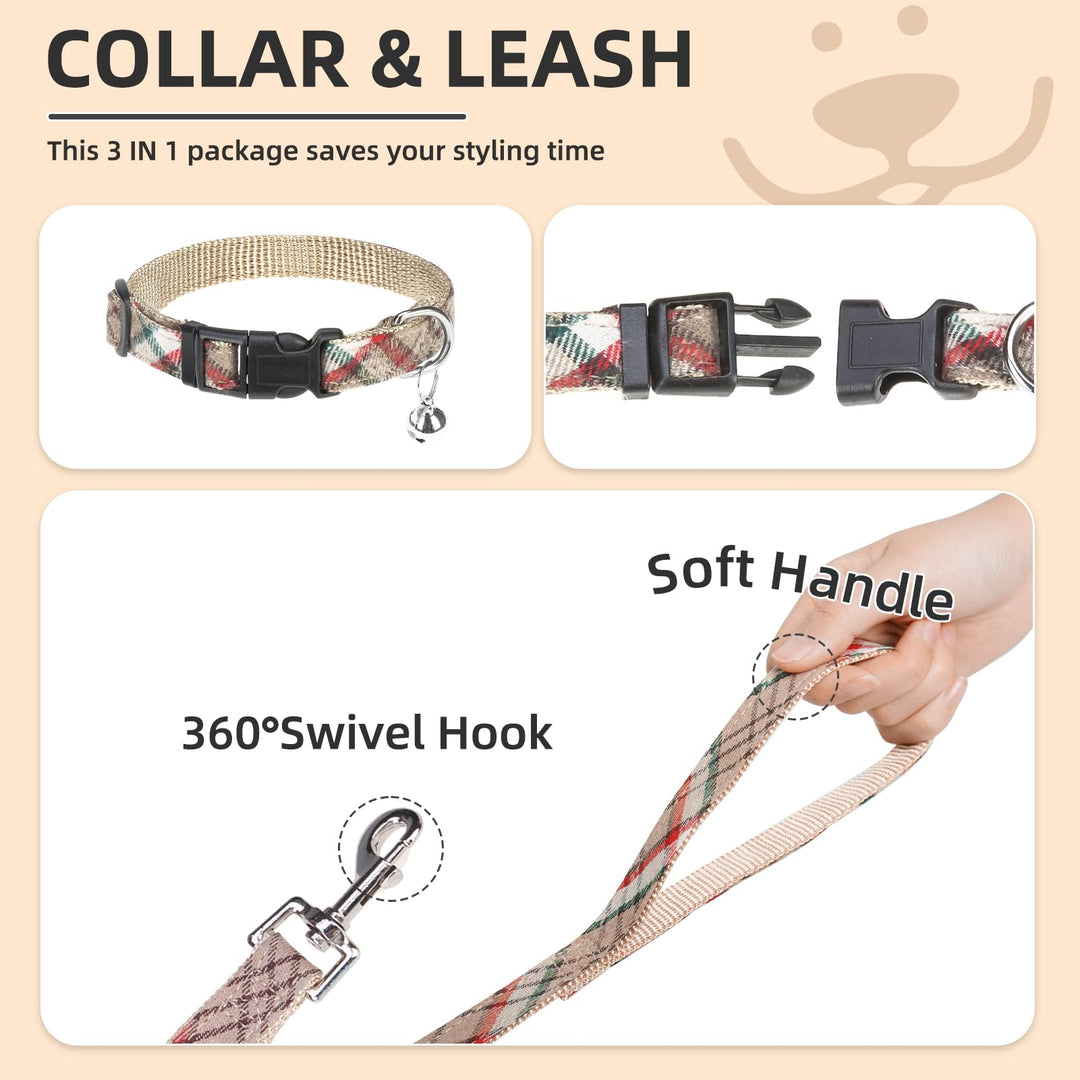 PUPTECK Dog Harness Collar and Leash Set, Khaki, M