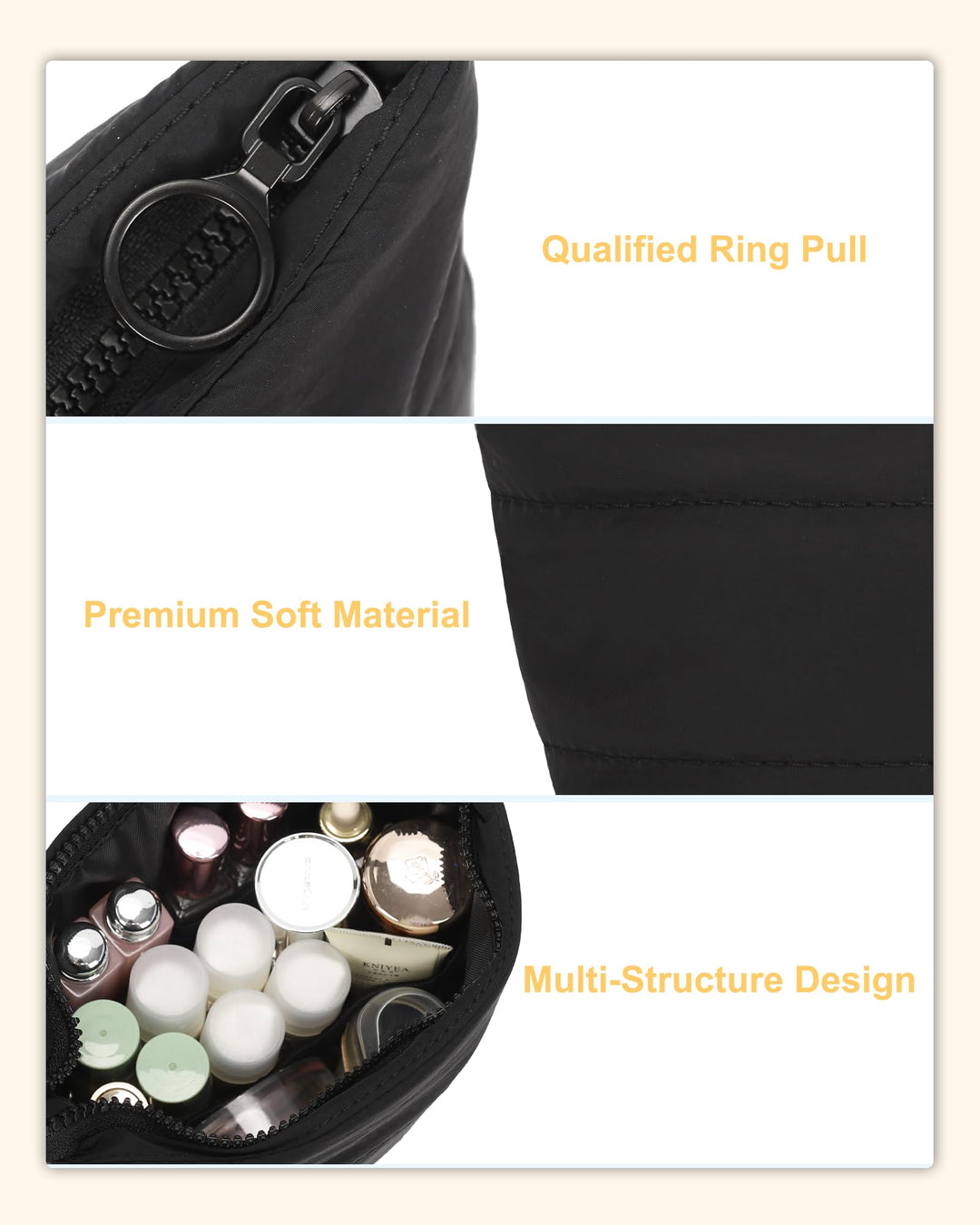 Relavel Travel Makeup Bag, Black, Small