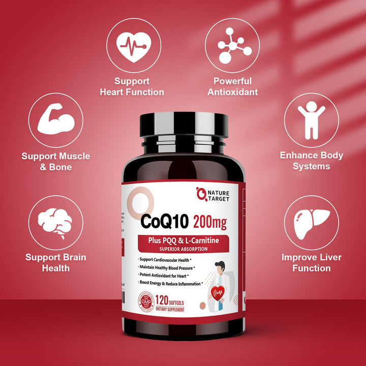 NATURE TARGET CoQ10 With PQQ L-Carnitine And Omega-3, 200 mg, 120 Count