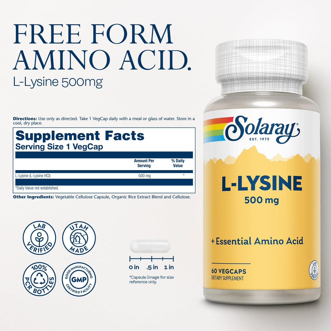 SOLARAY L-Lysine, 500 mg, 60 Count