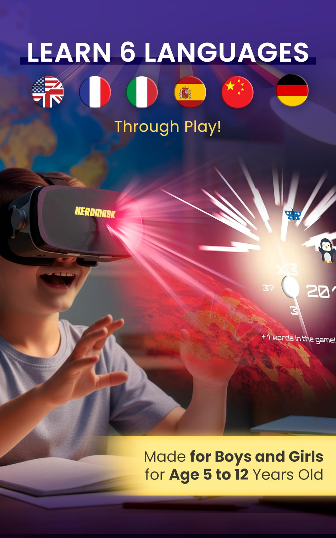 Heromask Educational VR Headset, Spanish Games, Kids