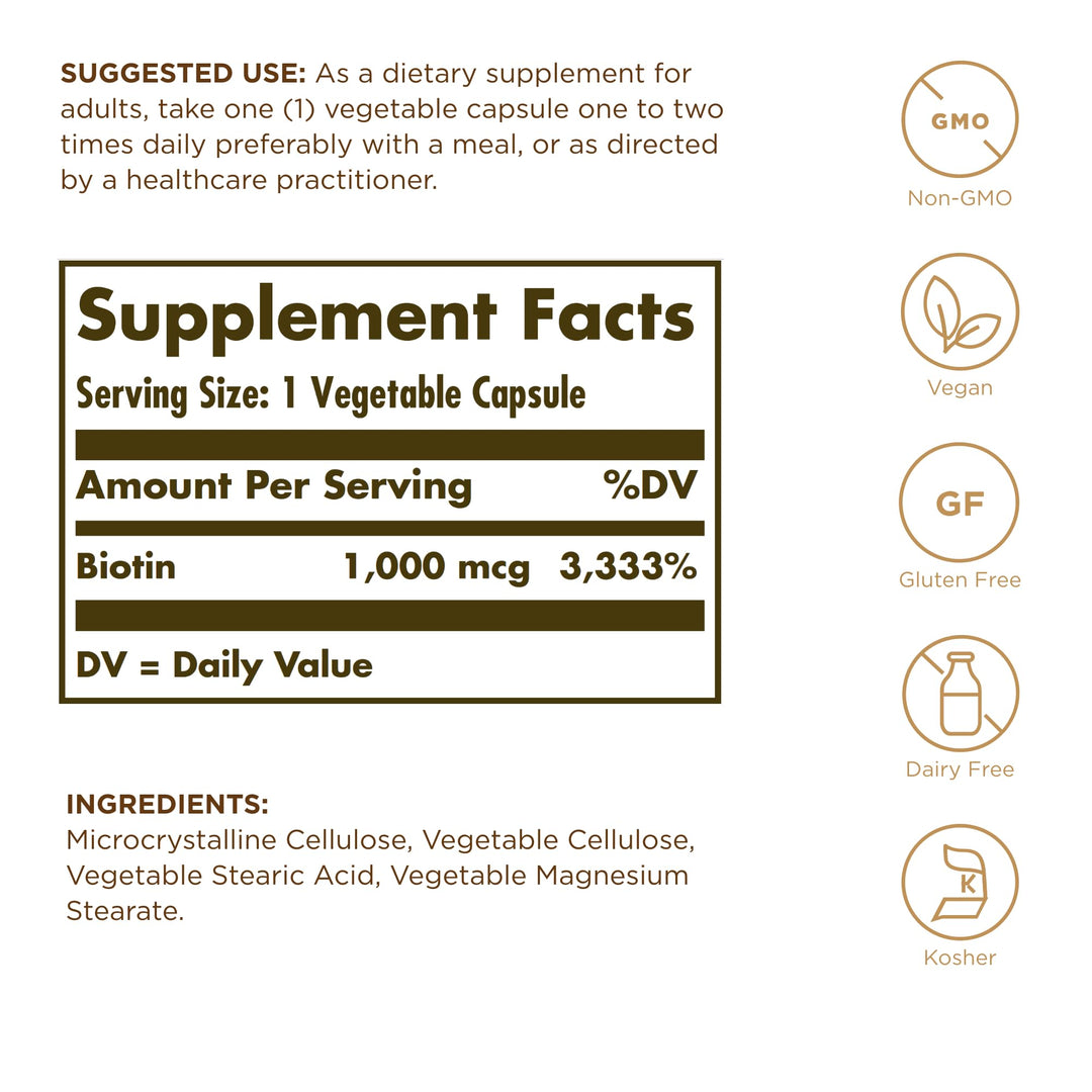 Solgar Biotin 1000 mcg, 100 Count