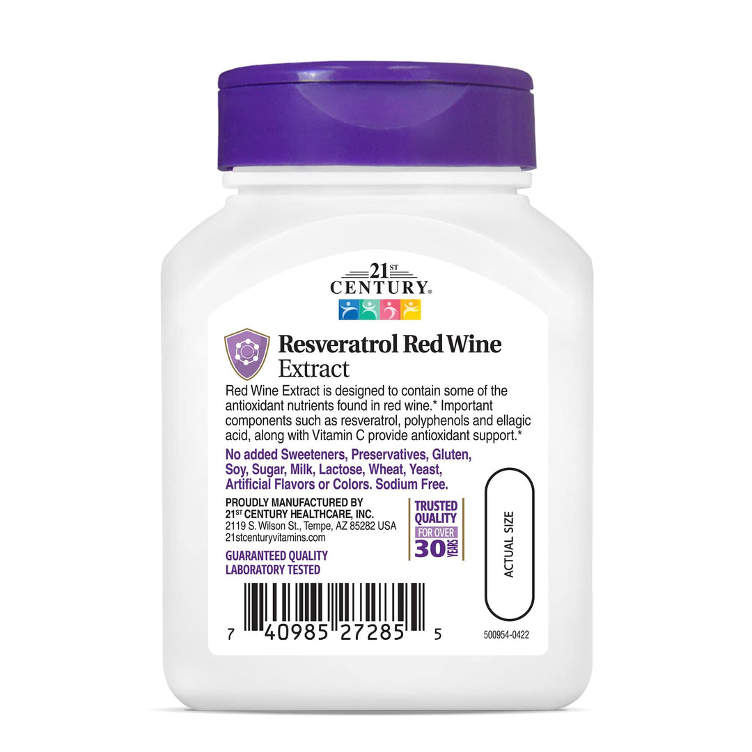 21st Century Resveratrol Red Wine Extract Capsules, 90 Count