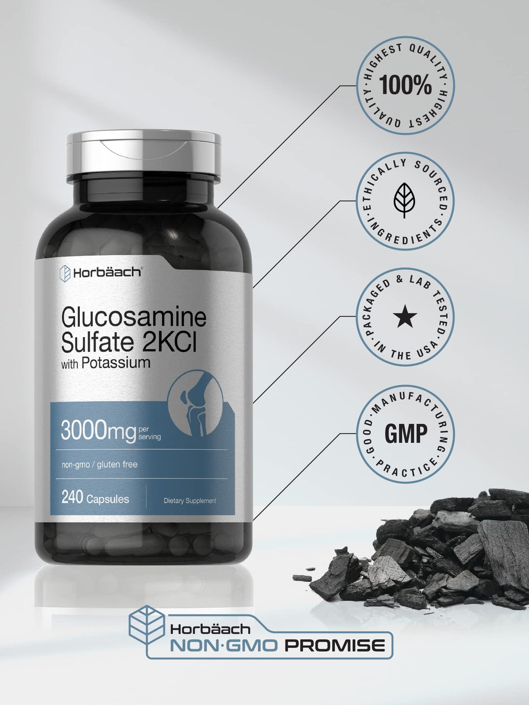 Horbäach Glucosamine Sulfate 2KCI, 3000 mg, 240 Count