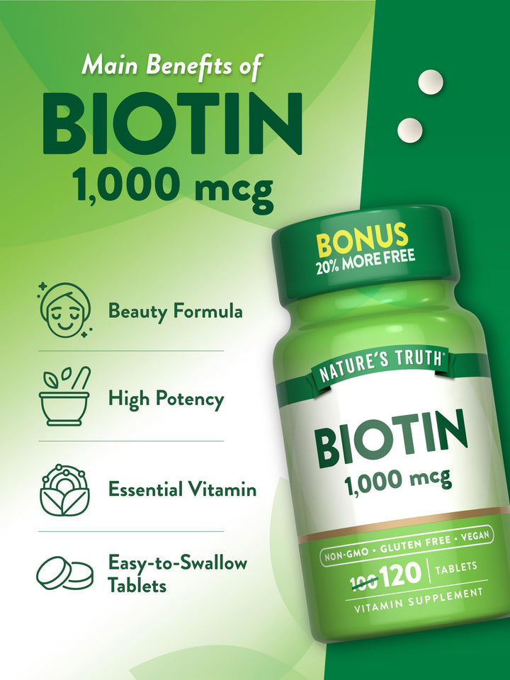 Nature's Truth Biotin 1,000 mcg Tablets, 120 Count