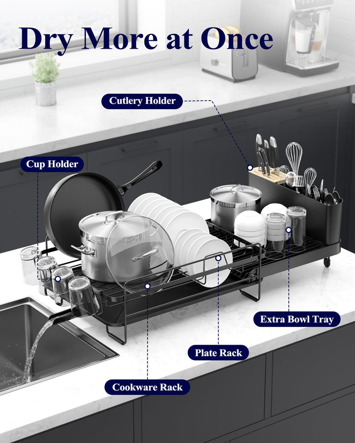 Kitsure Dish Drying Rack, Black, 48.8-67.8x32.8x15cm