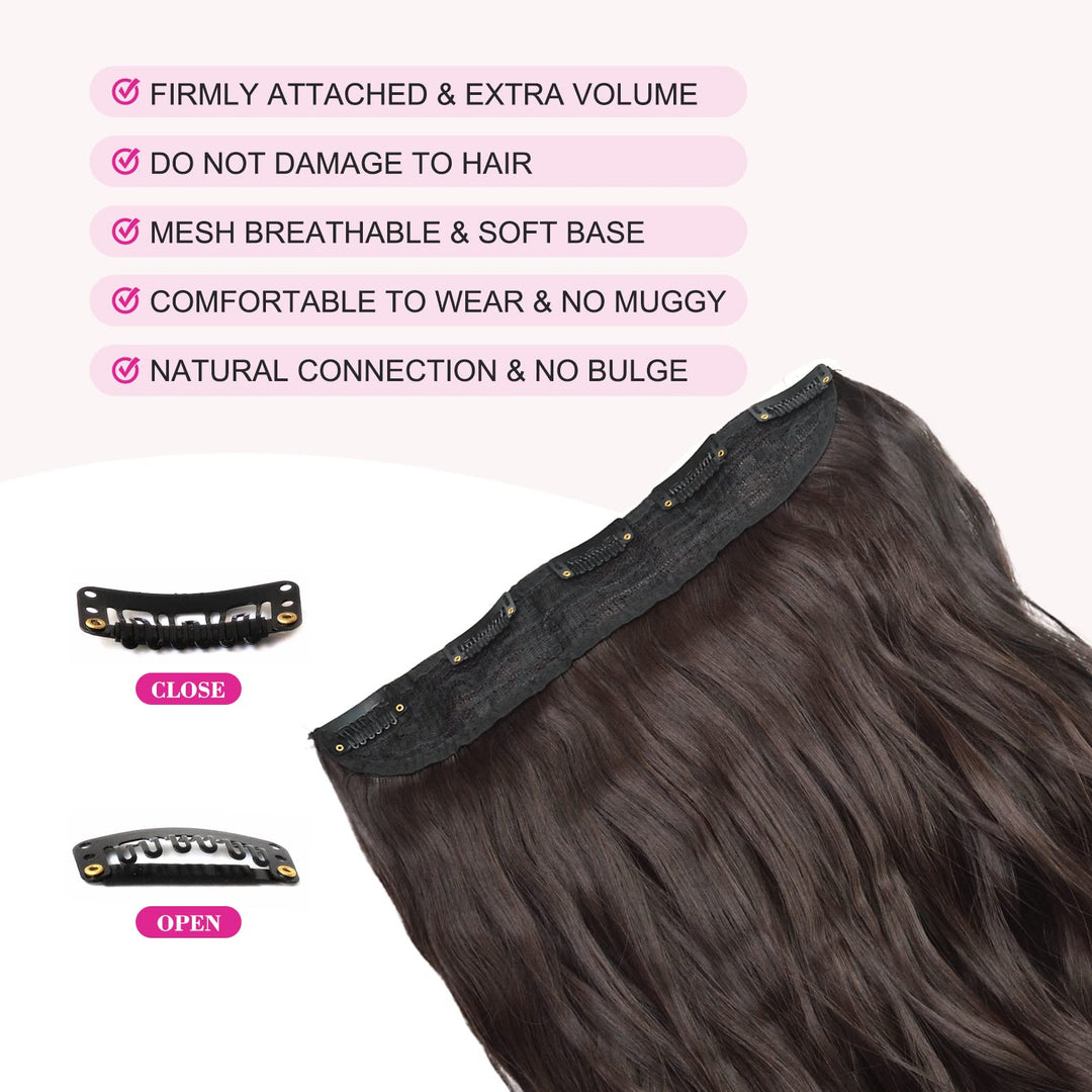 REECHO Curly Wave Clip-In Hair Extensions, Dark Brown, 20 Inch, 1 Count, 4.6 oz
