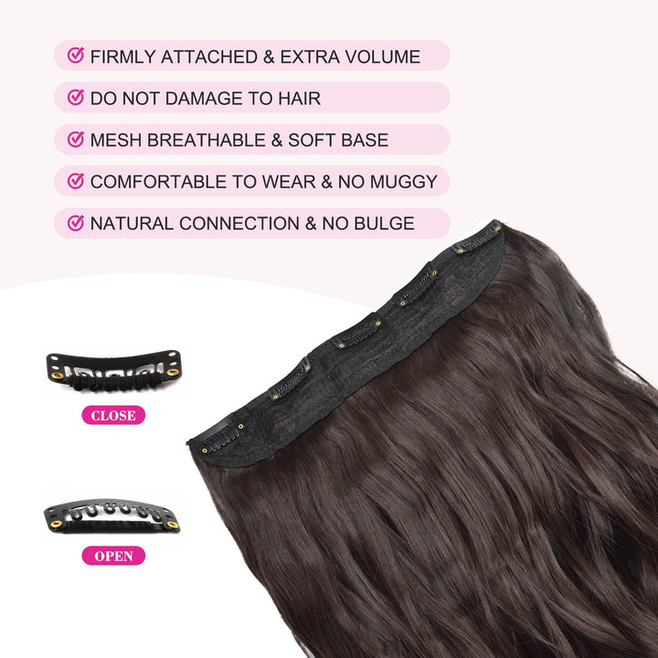 REECHO Curly Wave Clip-In Hair Extensions, Dark Brown, 20 Inch, 1 Count, 4.6 oz