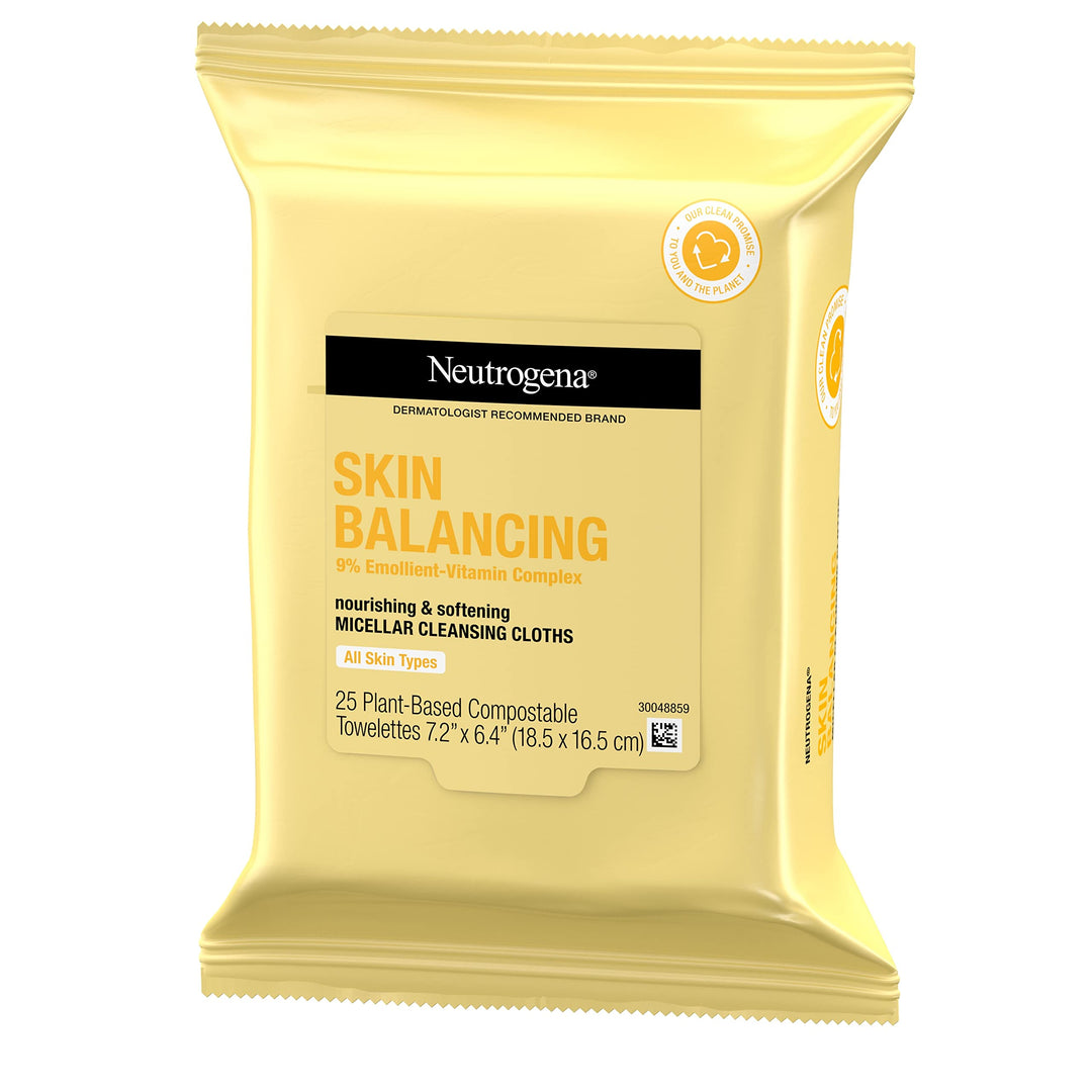 Neutrogena Skin Balancing Micellar Cleansing Cloths, 25 Count