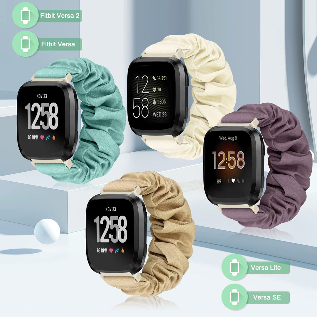 ShuYo Scrunchie Watch Band For Fitbit Versa, Black And Starlight And Smoky Purple And Pink, 23mm L