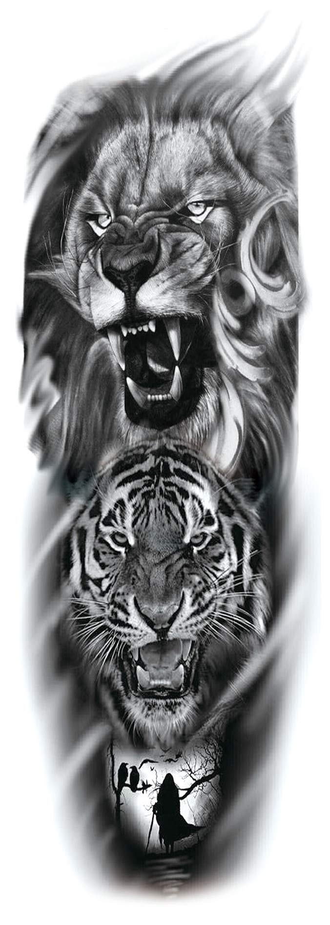 LEOARS Temporary Animal Tattoo, Black, Full Sleeve