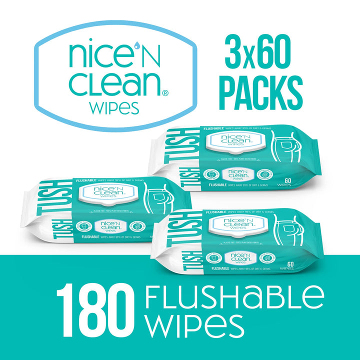 Nice 'N Clean Adult Flushable Wipes, 60 Count, Pack of 3