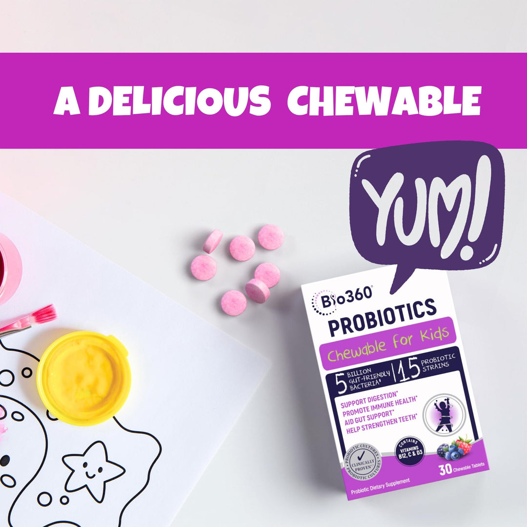 Bio360 Kids Probiotic Chewable Supplements, Mixed Berry, 5 Billion CFU, 30 Count