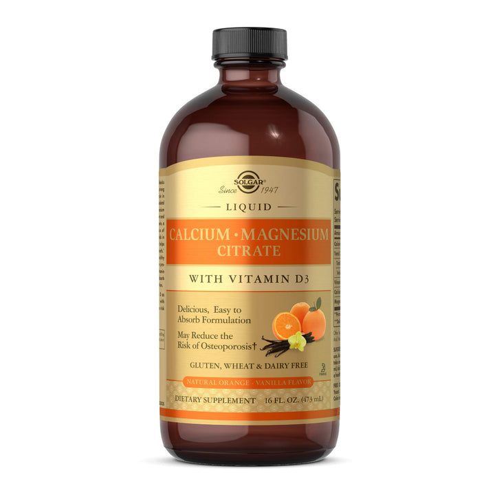 Solgar Liquid Calcium Magnesium Citrate with Vitamin D3, Natural Orange-Vanilla, 16 oz