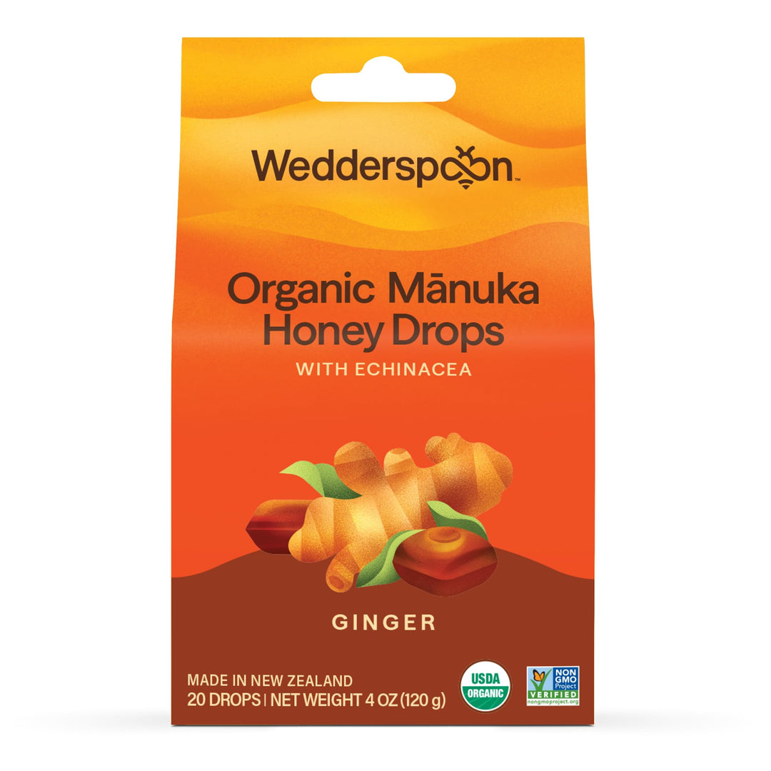 Wedderspoon Organic Manuka Honey Drops, Ginger and Echinacea, 20 Count