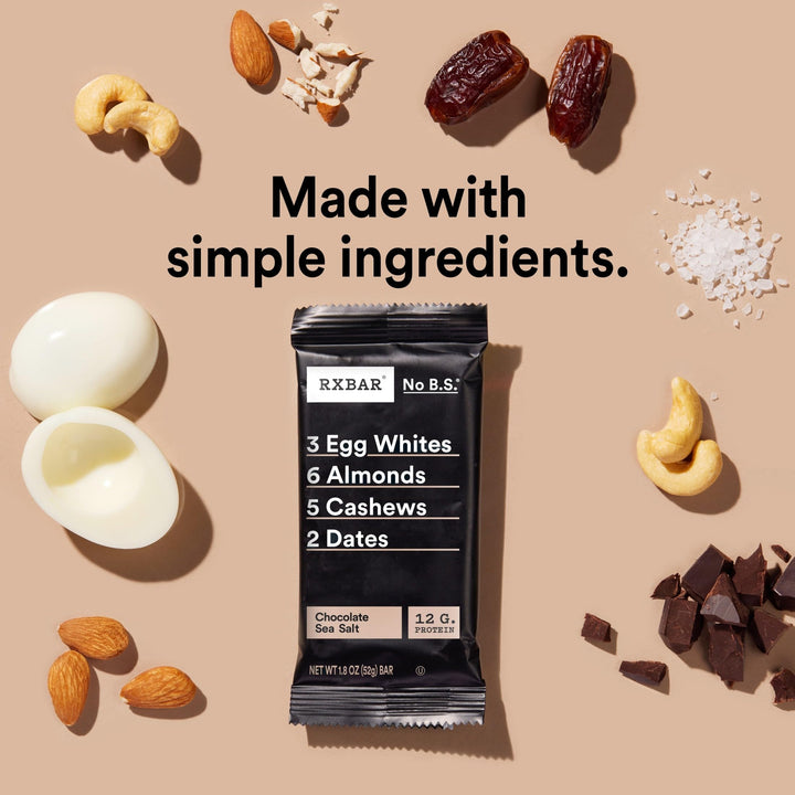 RXBAR Protein Bar, Chocolate Sea Salt, 12 Count