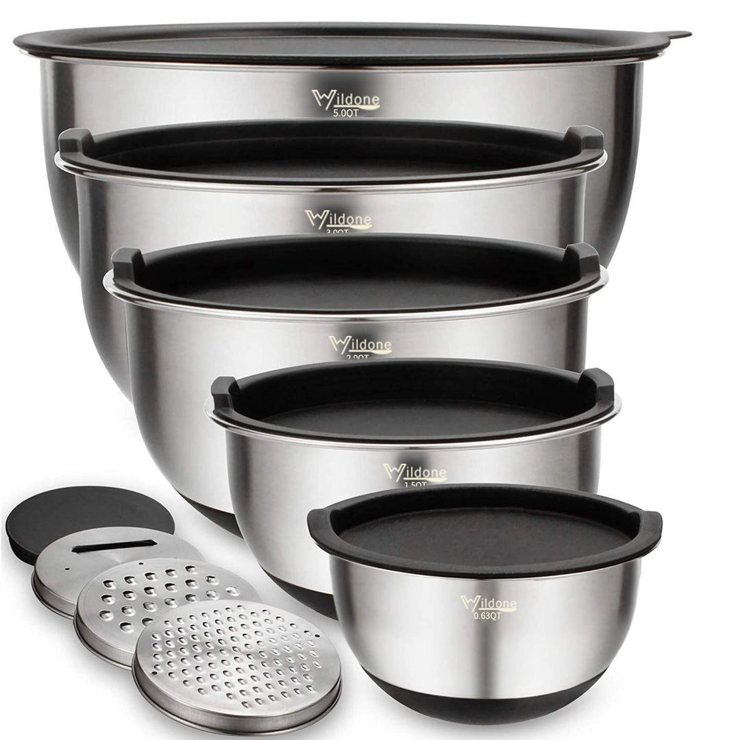 Wildone Mixing Bowls, Set of 5, 5 qt, 3 qt, 2 qt, 1.5 qt, 0.63 qt