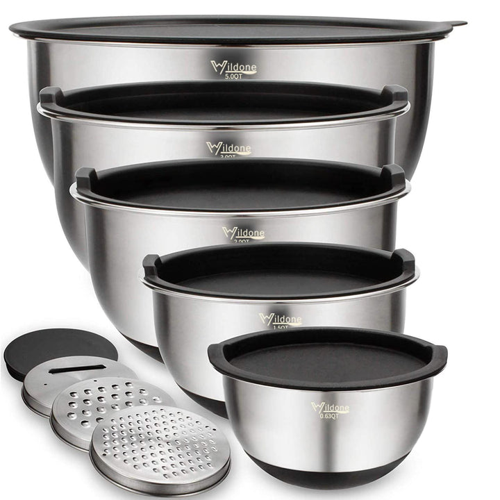Wildone Mixing Bowls, Set of 5, 5 qt, 3 qt, 2 qt, 1.5 qt, 0.63 qt