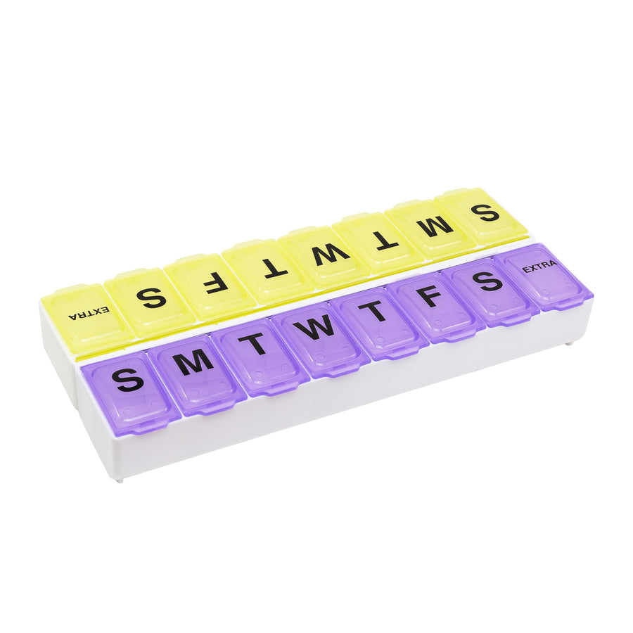 EZY DOSE Weekly Pill Organizer, 14-Day, Colored Lids