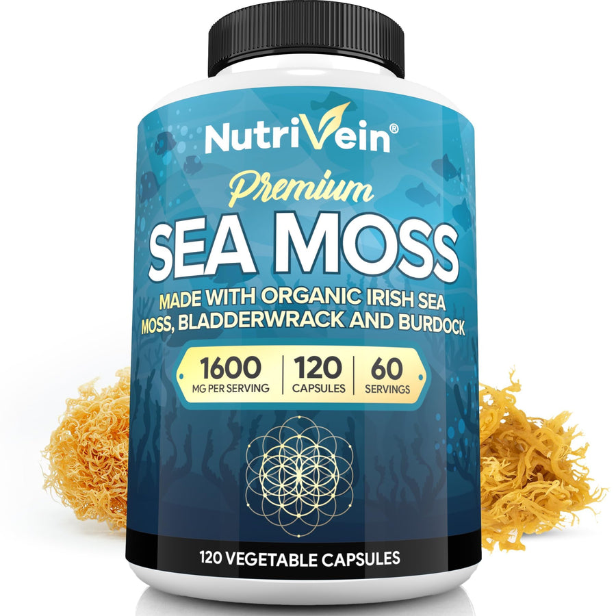 Nutrivein Organic Irish Sea Moss Capsules, 1600 mg, 120 Count