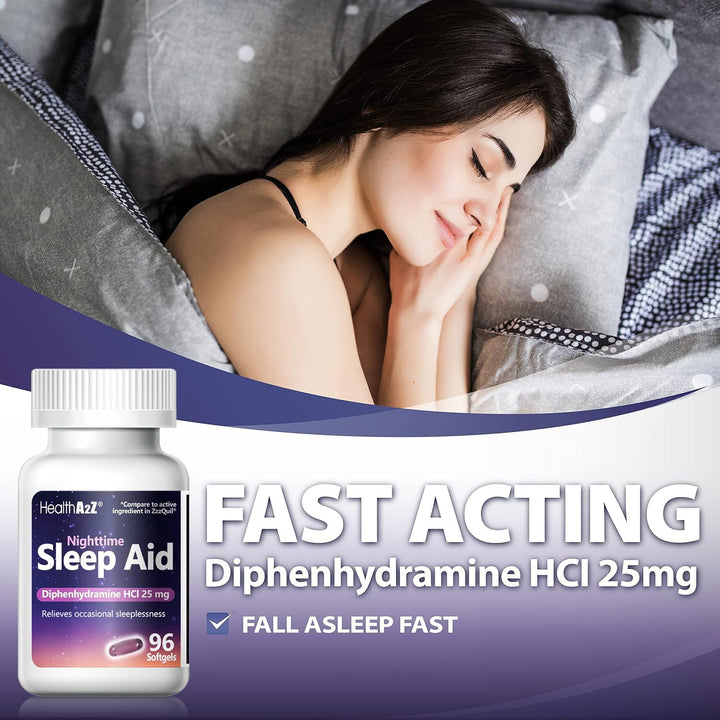 HealthA2Z Diphenhydramine HCl Sleep Aid, 25 mg, 96 Count