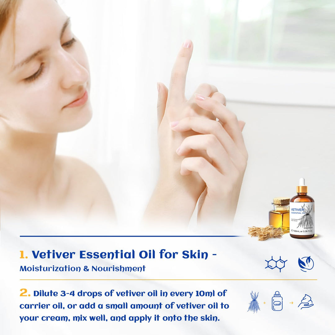 HIQILI Vetiver Essential Oil, 3.38 fl oz