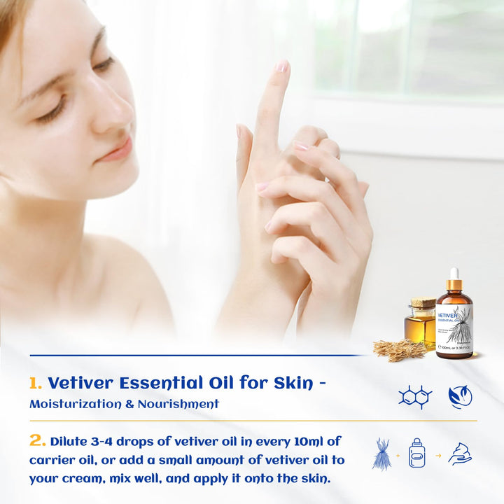 HIQILI Vetiver Essential Oil, 3.38 fl oz